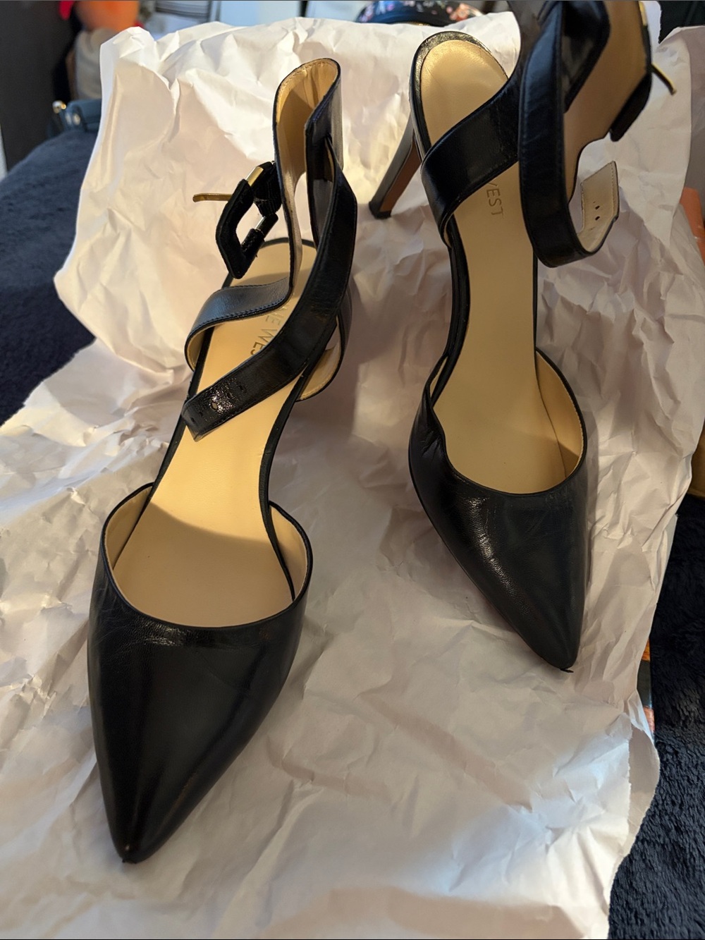 Classic Black Pointed-Toe Women's Heels with Ankle Strap Nine West 7.5